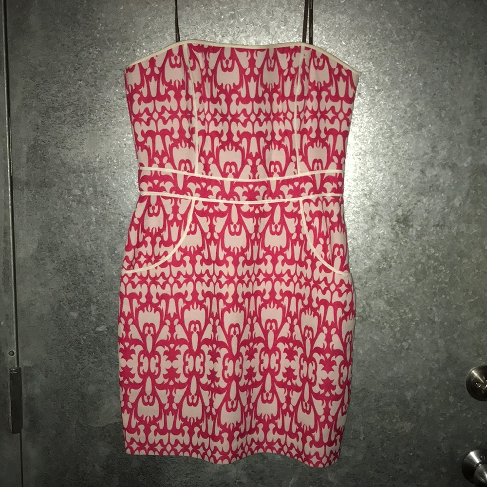 Pink and white strapless dress